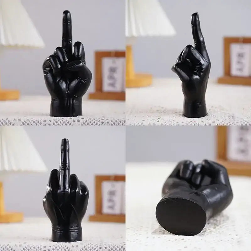 Decorbites black gold glossy resin middle finger sculpture with extended index finger modern home decor accessory