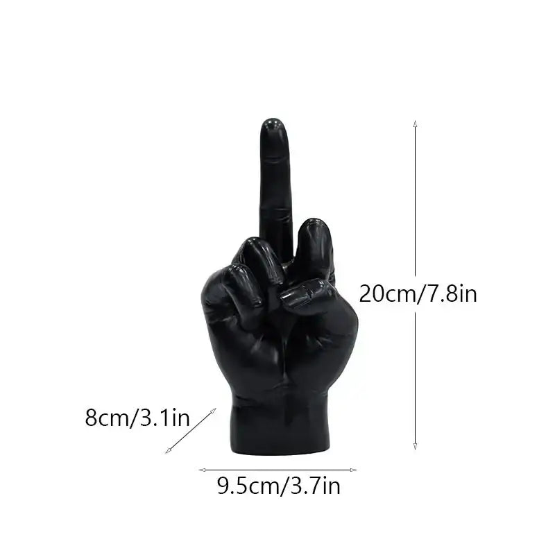 Decorbites black gold glossy resin hand sculpture with raised index finger modern home decor figurine and shelf accessory