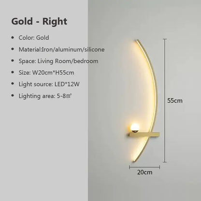 Decorbites black gold modern wall sconce in gold with sleek curved iron and silicone design for bedroom study lighting
