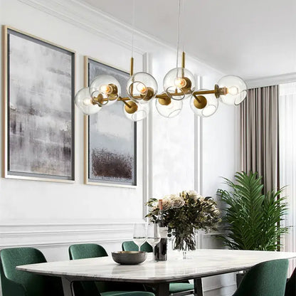 Modern brass black gold molecule chandelier with clear glass globe shades decorbites black gold loft lamp