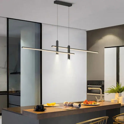 Modern black gold nordic pendant chandelier by DecorBites featuring sleek linear design with two vertical cylinders