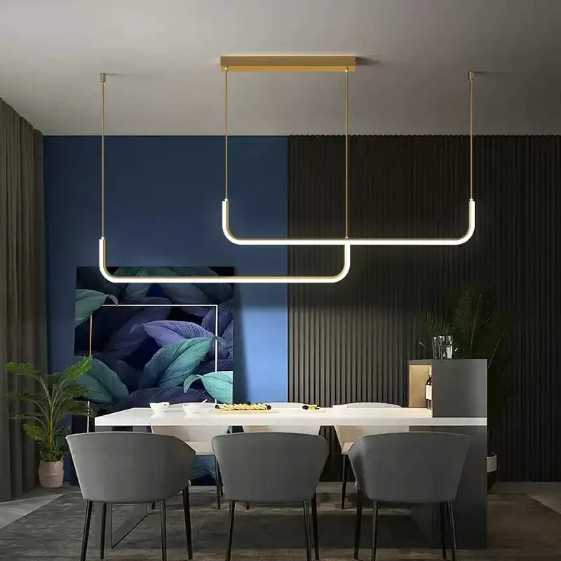 Modern gold-toned decorbites black gold pendant chandelier with sleek led strip for dining room and kitchen lighting