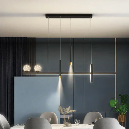 DecorBites black gold pendant lamp featuring modern black and gold cylindrical bulbs for dining room and kitchen lighting