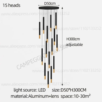 Decorbites black gold pendant lamp with 15 led light heads in modern nordic design for indoor lighting
