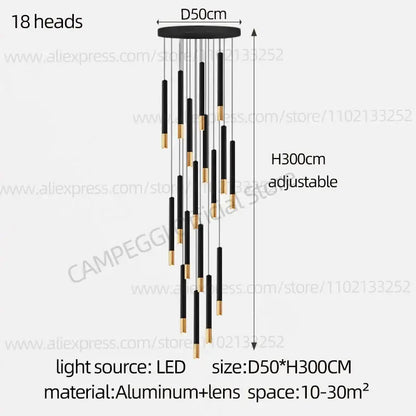 DecorBites black gold pendant lamp with 18 slender led light heads black gold modern indoor lighting chandelier