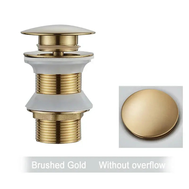 Brushed gold bathroom sink overflow drain with white ceramic accents in decorbites black gold pop faucet accessory kit
