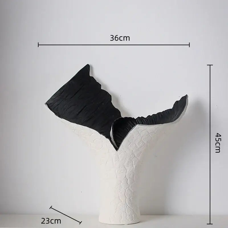 Decorbites black gold black and white textured whale tail sculpture in resin for home decor handicrafts display vase candlestick