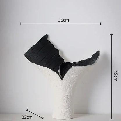 Decorbites black gold black and white textured whale tail sculpture in resin for home decor handicrafts display vase candlestick