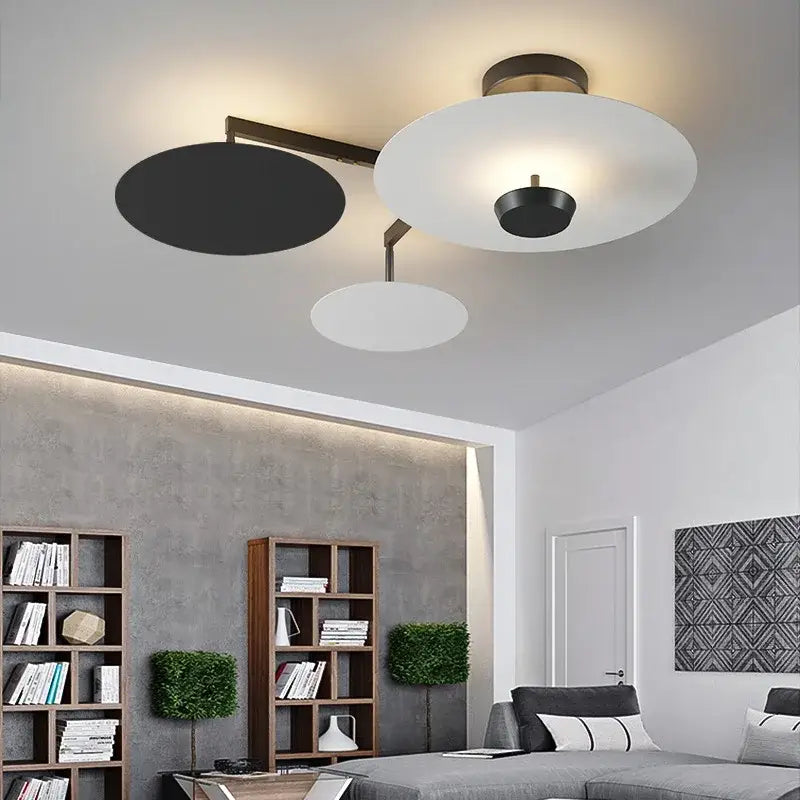 Modern decorbites black gold round chandelier with three black and white shades and brass-finished metal frame with dimming remote control