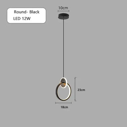 DecorBites black gold round pendant light chandelier with black double-ring led design for bedside lighting