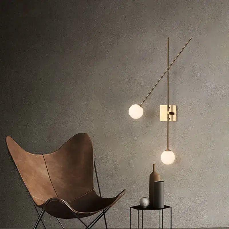 Modern brass wall sconce with two frosted glass globes and minimalist arms decorbites black golden led for foyer bedroom