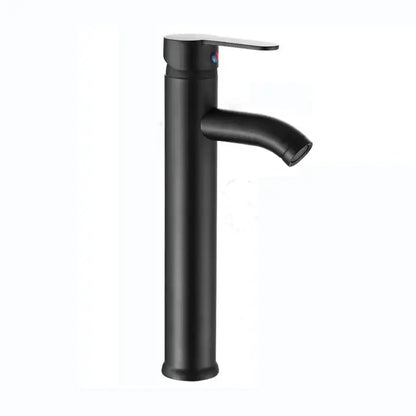 DecorBites black golden single handle basin faucet with black matte finish and sleek curved spout for vessel sinks