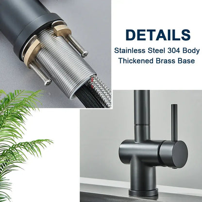 Black gourmet kitchen faucet by DecorBites with black matte finish stainless steel body and brass base
