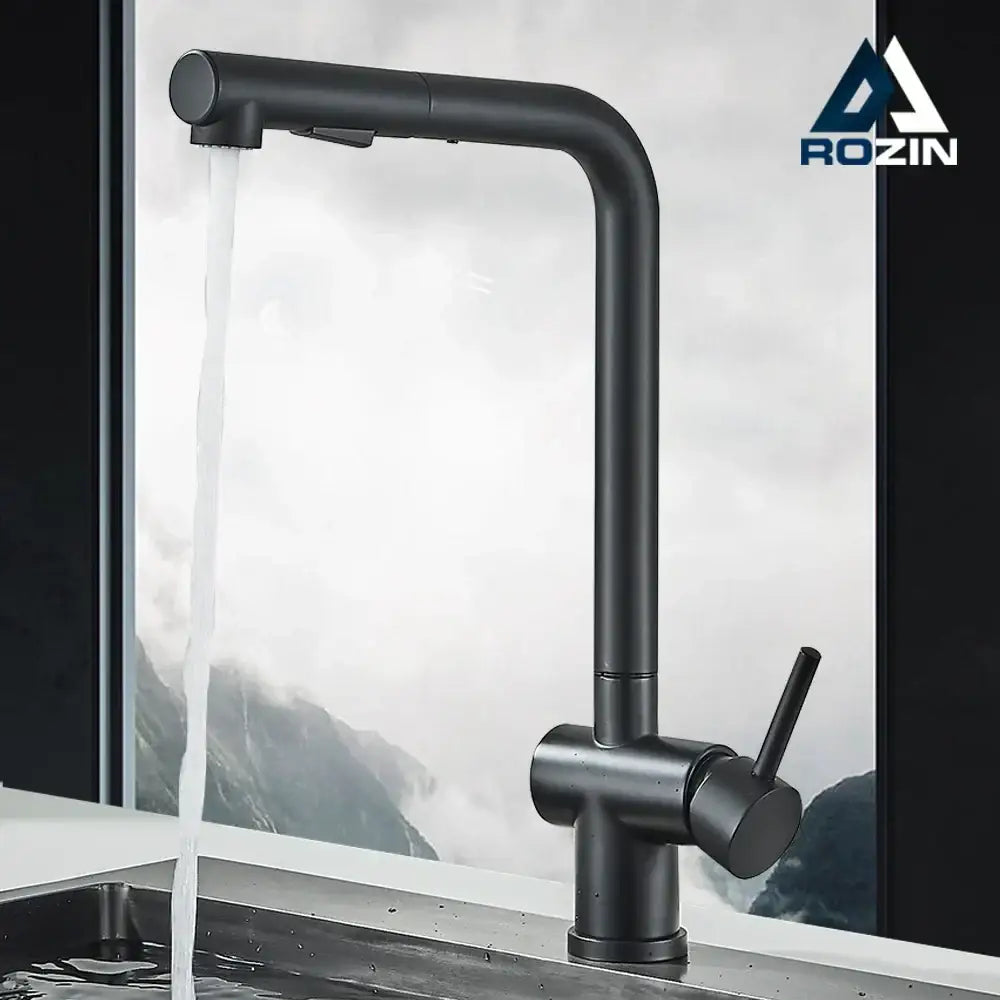 DecorBites black gourmet kitchen faucet in black matte finish with sleek modern design and pull-down flexible sprayer
