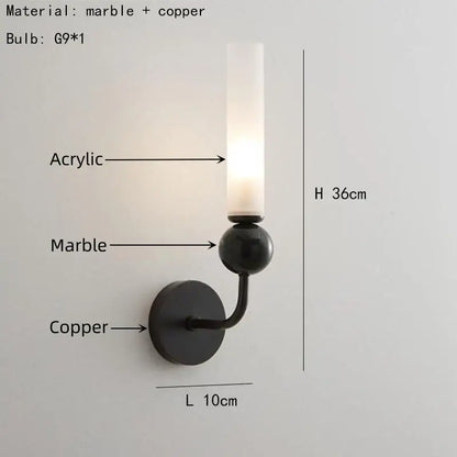 Decorbites black green marble wall lamp sconce with copper acrylic lampshade and acrylic diffuser