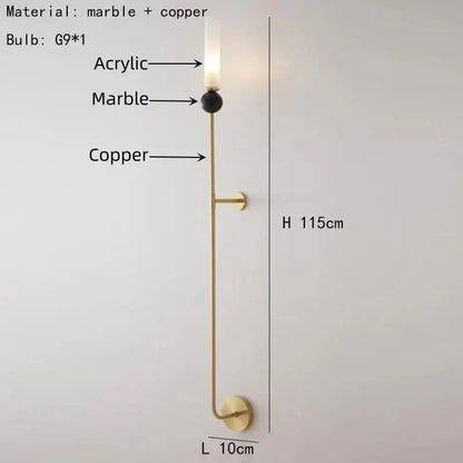 DecorBites™ wall lamp featuring a copper acrylic lampshade with a slender frame and black green marble sphere top