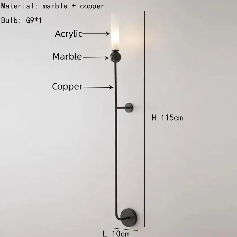 Decorbites black green marble wall lamp sconce with matte black finish copper acrylic lampshade and marble sphere