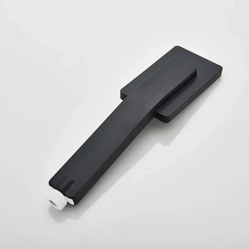 Decorbites black high pressure hand-held shower head with matte finish and white threaded connection for water saving