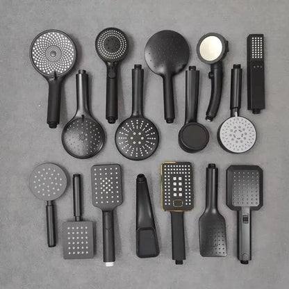 Decorbites black high pressure handheld shower head collection in black matte finish with various designs and patterns