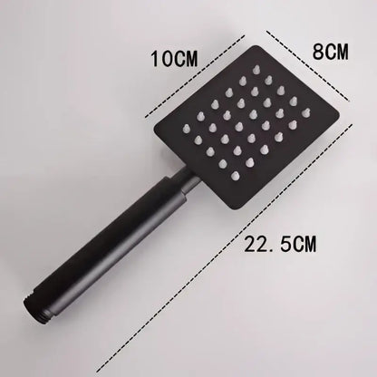 Black matte-finish square shower head with multiple nozzles in decorbites black high pressure handheld design