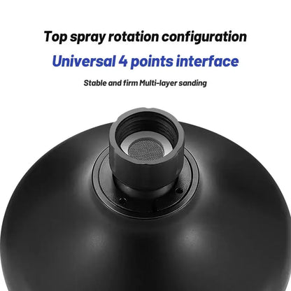 Black matte-finish sanding disc with threaded hub and mesh filter on the back of decorbites black high pressure shower head