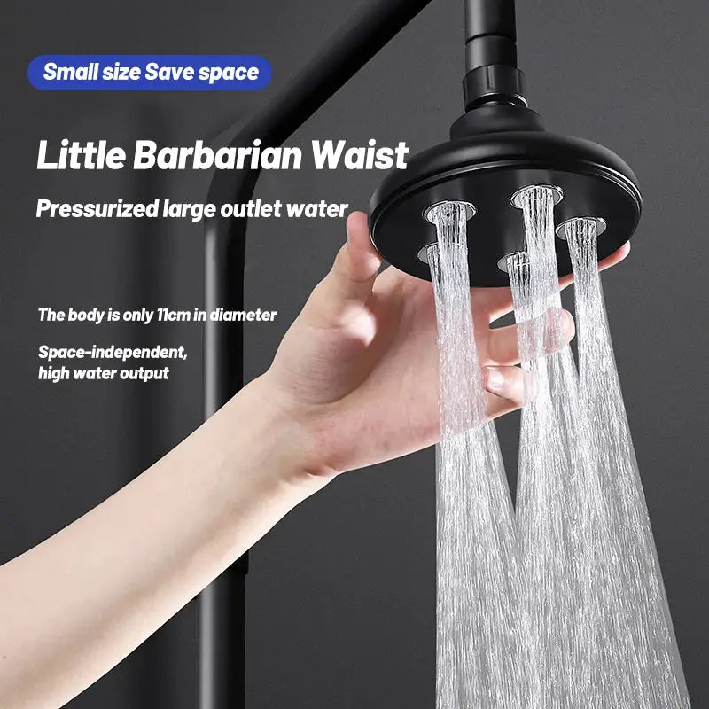 Decorbites black high pressure mini rainshower shower head in black matte finish with multiple strong water jets