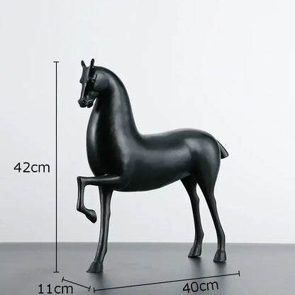 Decorbites black horse glossy resin sculpture 42cm tall 40cm wide modern minimalist desk decoration