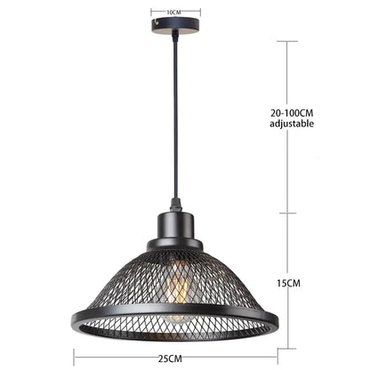 DecorBites black industrial pendant light with black industrial cage mesh design and adjustable hanging length for kitchen island