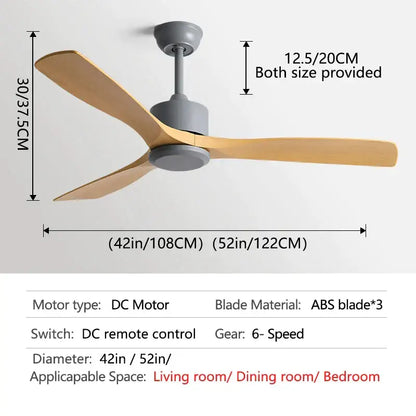 Modern decorbites black industrial ceiling fan with three light wood abs blades and sleek gray motor housing in 52 inch model