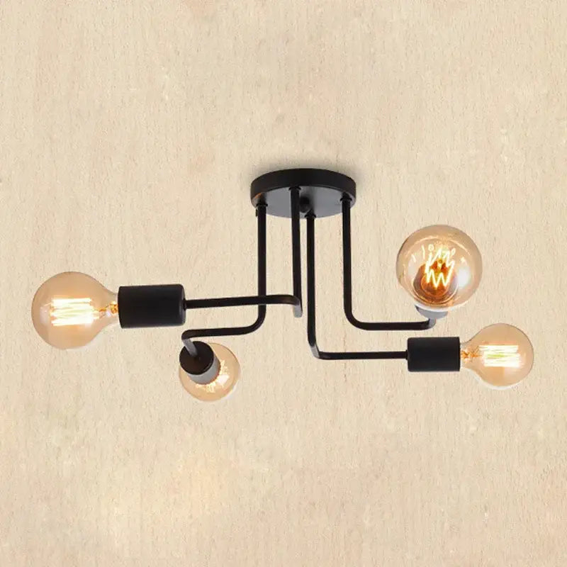 DecorBites black iron ceiling lamp with three exposed filament bulbs for kitchen living room and bedroom use