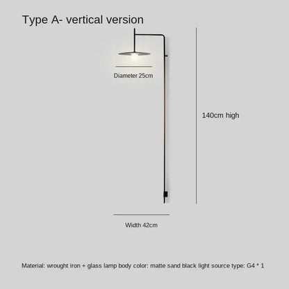 Matte sand black decorbites black iron led long wall lamp with 25cm circular glass shade for living room and bedroom
