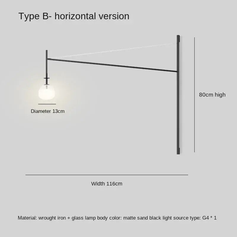 Matte sand black decorbites black iron led long wall lamp with spherical glass bulb for living room or corridor lighting