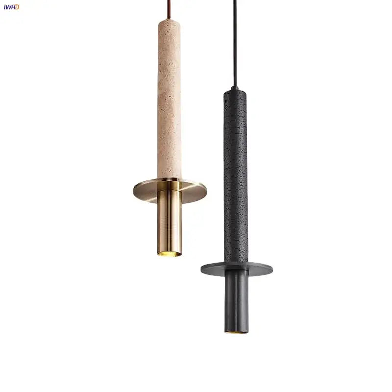 Two modern pendant lights including decorbites black iron led pendant light in black textured matte finish and cork brass design