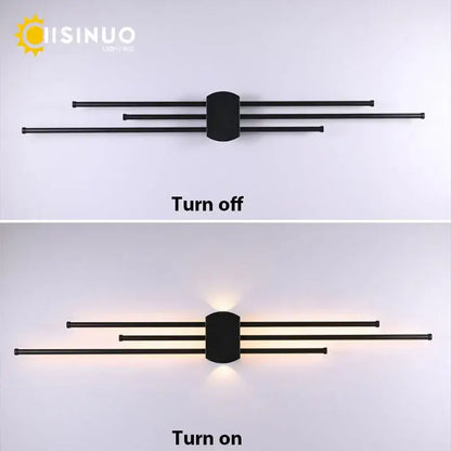 Decorbites black iron led wall lamp with three horizontal bars and warm light for living room bedside tv background