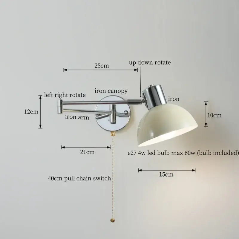 Adjustable decorbites black iron wall sconce with chrome finish cream dome lampshade and included black iron led bulb