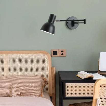 Decorbites black iron led wall sconce with adjustable articulated arm in matte black iron for modern home decor