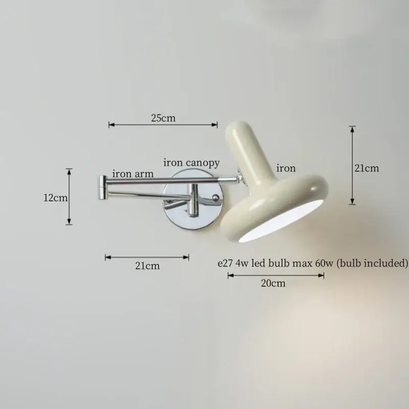 Cream-colored adjustable wall sconce with sleek iron arm and canopy in decorbites black iron led for modern home decor