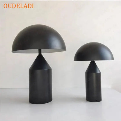 Decorbites black iron mushroom table lamp with black matte finish and gold accent for living room and bedroom lighting