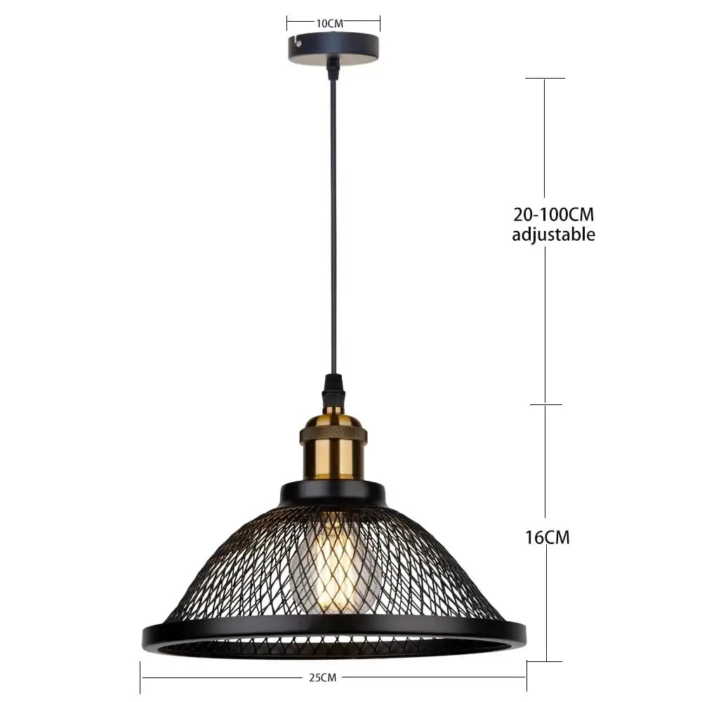DecorBites black iron pendant light with a woven mesh shade and brass accent for kitchen and living room use