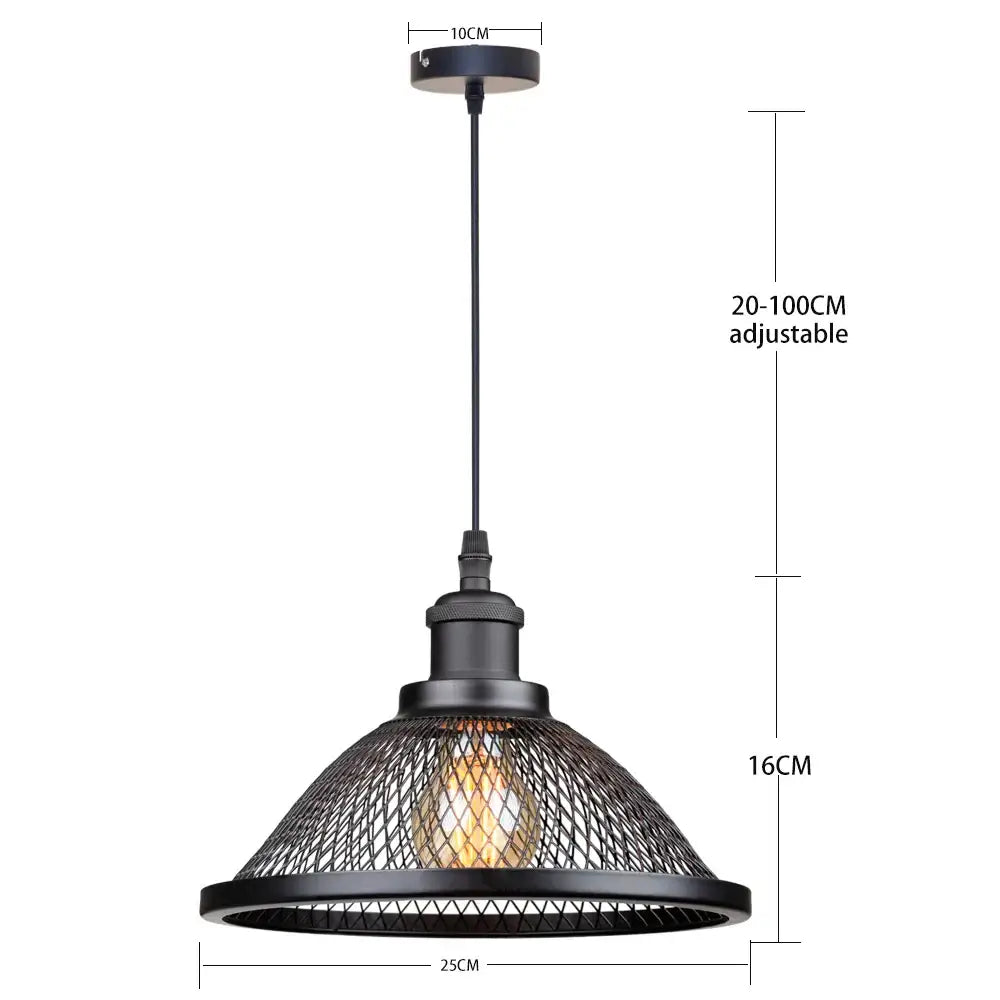 DecorBites black iron net-cage pendant light fixture with mesh cage design and exposed bulb for kitchen and living room