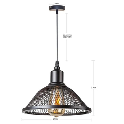 Decorbites black iron pendant light fixture with mesh cage design and exposed bulb for kitchen bedroom and living room