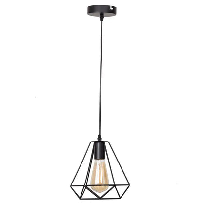 Black iron pendant light from DecorBites with a geometric wire cage and vintage Edison bulb for kitchen or living room use