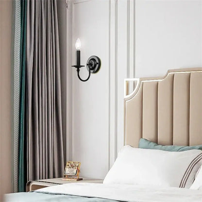 DecorBites black iron vintage wall lamp black wrought iron candle style sconce with single lit bulb for bedroom kitchen corridor