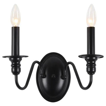 Decorbites black iron vintage two-light wall lamp with candle-style bulbs for bedroom kitchen corridor sconce