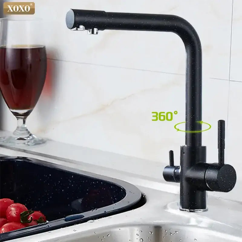 DecorBites black kitchen faucet mixer tap with black matte finish and 360-degree swivel for modern kitchens