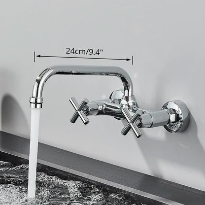 Chrome-finished wall-mounted faucet with cross handles and curved spout 24cm length for decorbites black kitchen faucet mixer