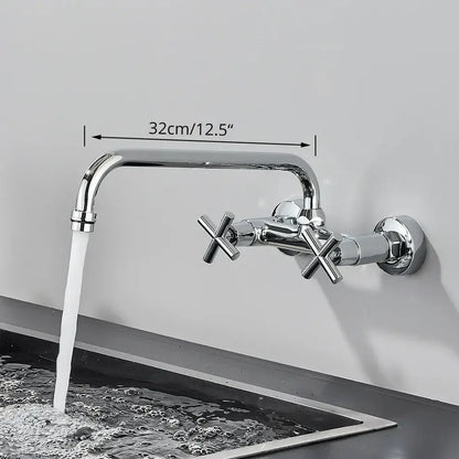 Chrome-finished wall-mounted kitchen faucet with cross handles and 32cm spout for decorbites black kitchen faucet mixer