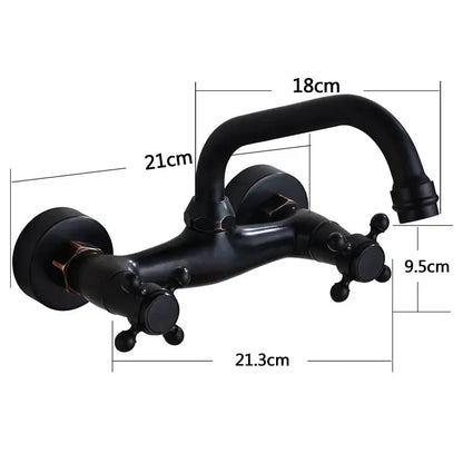 Decorbites black kitchen faucet mixer tap with black matte finish swivel spout and two cross-shaped handles wall mounted