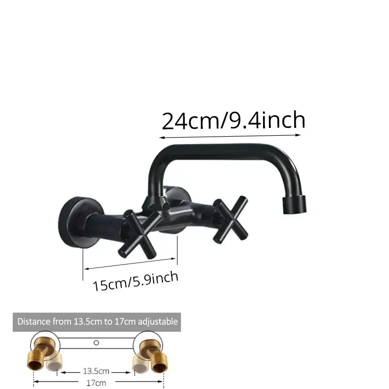 Decorbites black kitchen faucet mixer tap wall mounted with black matte finish cross handles and swivel spout