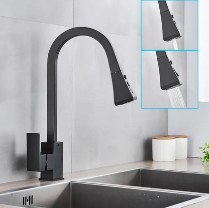 Decorbites black kitchen faucet with matte finish pull down spray head and sleek curved spout for deck mounting